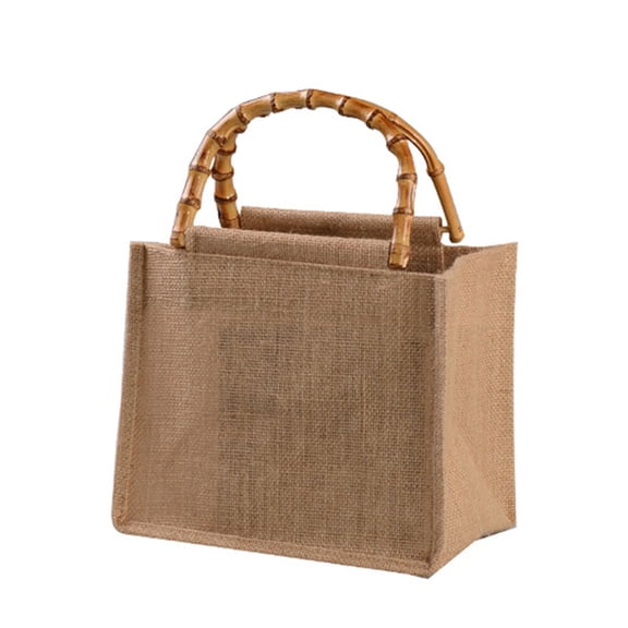 SIEYIO Portable Burlap Jute Shopping Bag Handbag Bamboo Loop Handles Reusable Tote