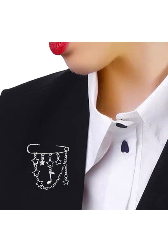 Punk Cross Chain Brooch Tassels Pin Women Men Suits Coat Brooches Safety Pins