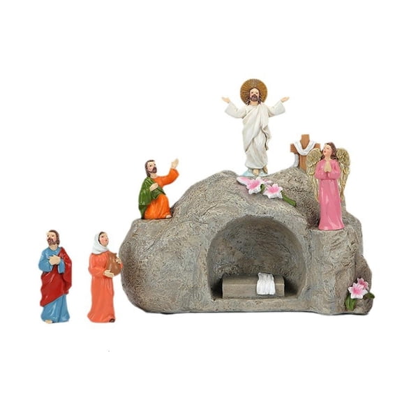 SIEYIO Resurrection Tomb Scene Figurines Set with LED Light for Easters Tabletop Decors