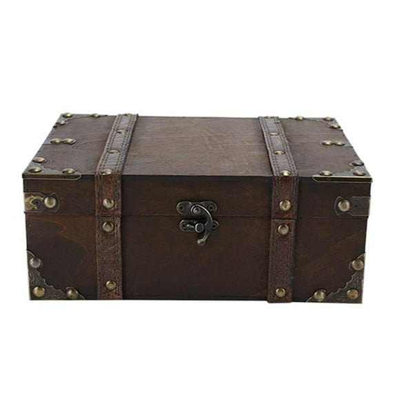 SIEYIO Retro Wood and Leather Treasure Chests Box Decorative Storage for Case with Lock Handcrafted with Lids for Home Decor Wo
