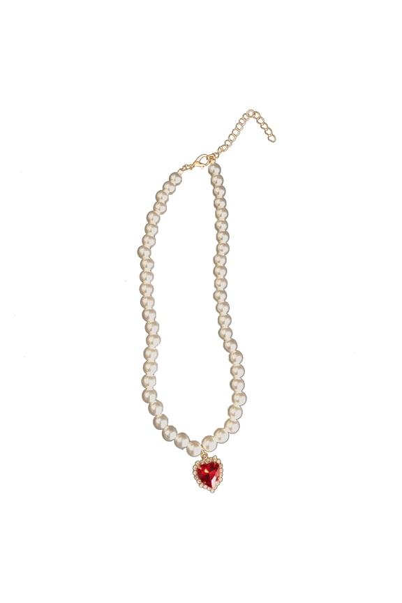 SIEYIO Romantics Rubys Heart Pendant Pearl Necklace Fashion Bohemia Pearl Bead Choker