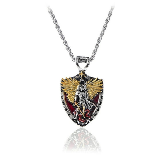 SIEYIO Saint Michael Gothic Vintage Shield Necklace Men Retro Rock Alloy Necklace Hip Hop Knight Templars Shield Necklace