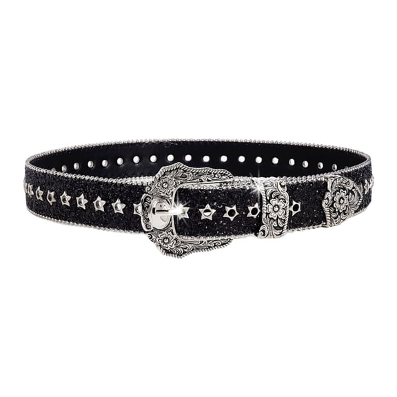 SIEYIO Sequined Waist Belt Glinting Carving Buckle with Encrusted Glitter Eyelets