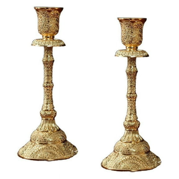 SIEYIO Set of 2 Taper Holders Vintage Metal Pillar Candlestick Holders Elegant Brass Stick Holders Decor Candelabra Set for Dining Table Centerpieces Wedding Home Decoration