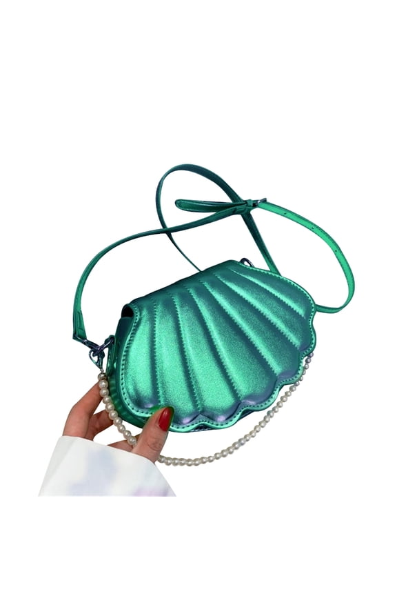 Shell Shape Crossbody Bag for Women PU Shoulder Bag Pearl Chain Handbag Purse
