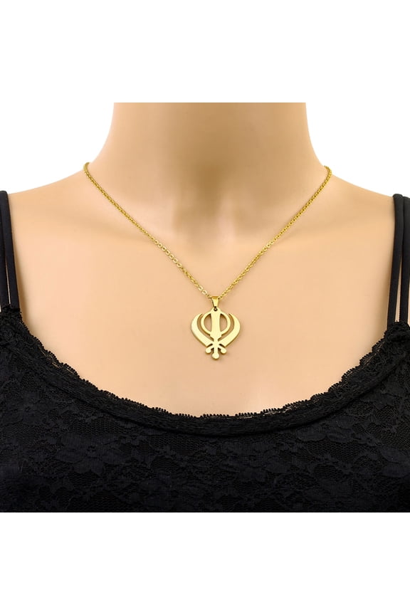 Sikhism Symbol Necklace Stainless Steel Clavicle Chain Unisex Ethnic Accessory