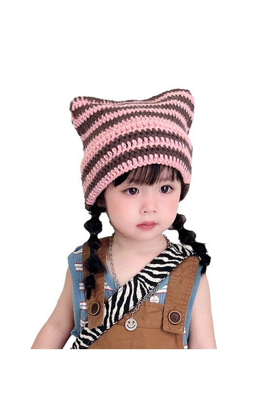 Soft Baby Beanies Hat with Devil Cat Ears Winter Autumn Hat for Kids 3-15 Years