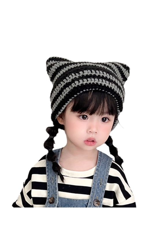 Soft Baby Beanies Hat with Devil Cat Ears Winter Autumn Hat for Kids 3-15 Years