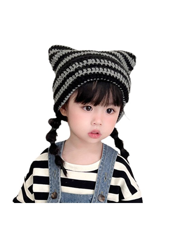 Soft Baby Beanies Hat with Devil Cat Ears Winter Autumn Hat for Kids 3-15 Years