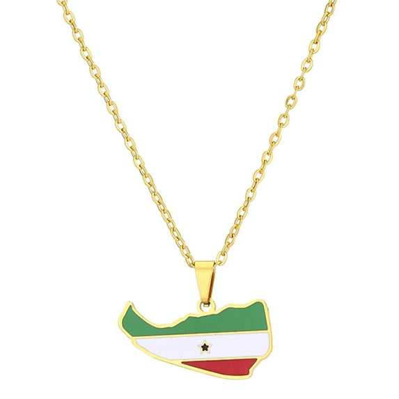 SIEYIO Somaliland Map Flag Pendant Necklace Dripping Oil Retro Stainless Steel Chain
