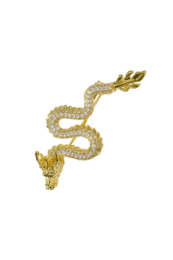 Sparkling Dragon Lapel Pin Zircon Stones Zodiacs Chinese Dragon Brooch Pins