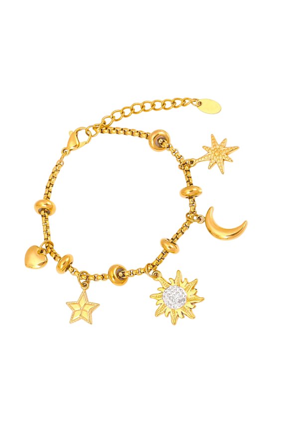 Sparkling Sun Moon Ocean Theme Bracelet Titanium Steel Lightweight Gold Silver