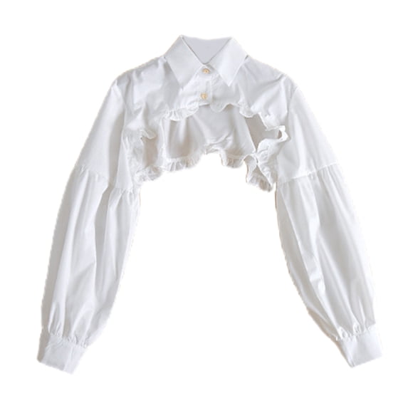 SIEYIO Steampunk Puff Long Sleeve Detachable Dickey Blouse Vintage Lapel False Collar Cutout Cropped Half Shirt Top for Women