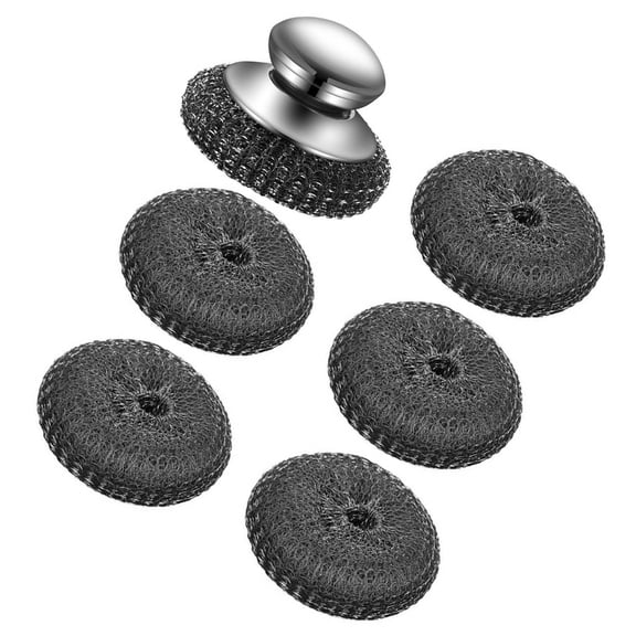 SIEYIO Steel Wool Scrubber with Handle Steel Scouring Set for Removing Greases Rusts from Cookware, Grills,Sinks Tool