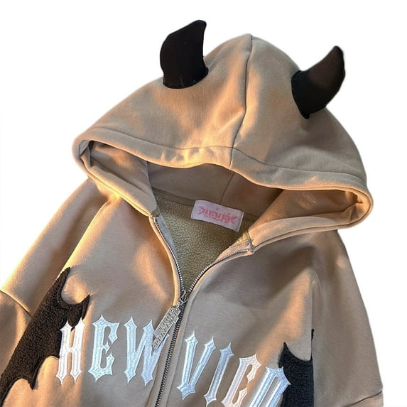 SIEYIO Stylish Womens Devil Horn Sweatshirt Long Sleeve Hoodie Zipper Hooded Tops Loose Lightweight Fall Clothes