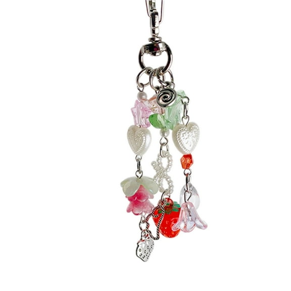 SIEYIO Sweet Strawberry Flower Keychain Pendant Lovely Hanging Decorations Keyring Charm for Purse Bag Backpack Handbag