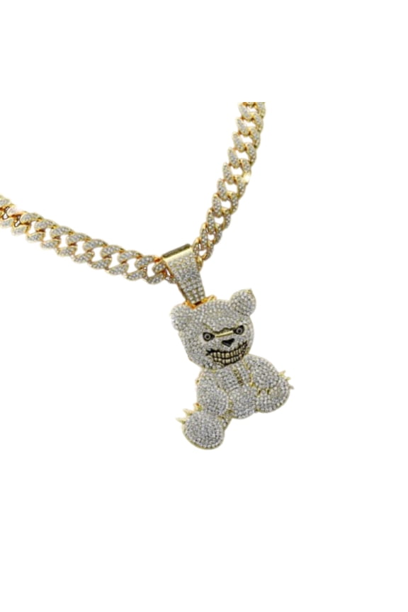 Trendy Bear Pendant Necklace Mens Cuban Link Chain Choker Bling Neckchain Rhinestones Clavicle Chain Jewelry