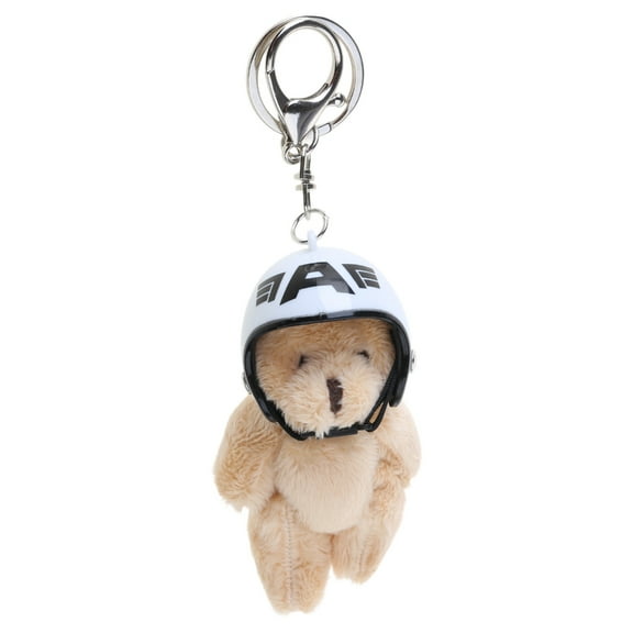 SIEYIO Trendy Plush Bear Key Ring with Helmets Soft Toy Keychain Backpack Pendant Stylish Bag Accessory for Women Girls