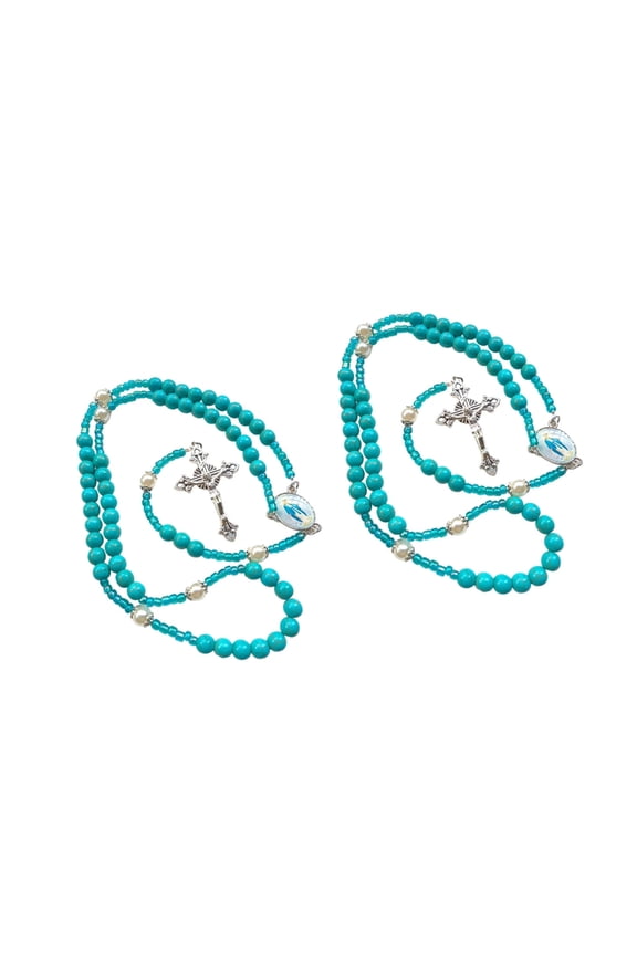 Turquoise Beads Rosary Necklace Catholic Prayer Crosses Pendant Confirmation Gift
