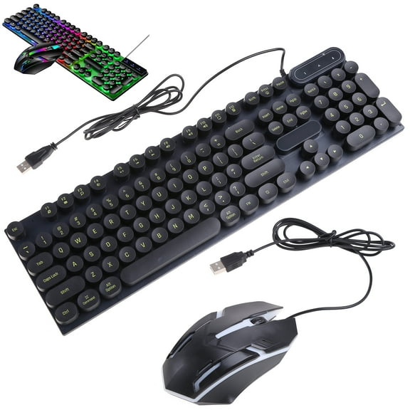 SIEYIO USB LED Backlit Typewriter Mechanical Keyboard Round Keycaps -104 punk Gaming Keyboard–Mechanical Gaming Keyboard