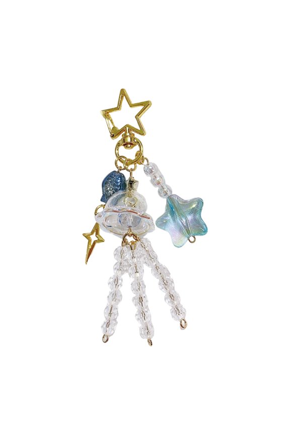 Unique Fish Star Wind Chimes Key Chain with Beads Colorful Beaded Phone Charm Jewelry for Fashionable Earphone Case