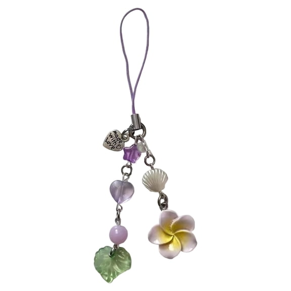 SIEYIO Unique Mobile Chain Heart Hanging Ornament Featuring Plumeria Fashion Mobile Strap Alloy Texture Suitable for Home Use