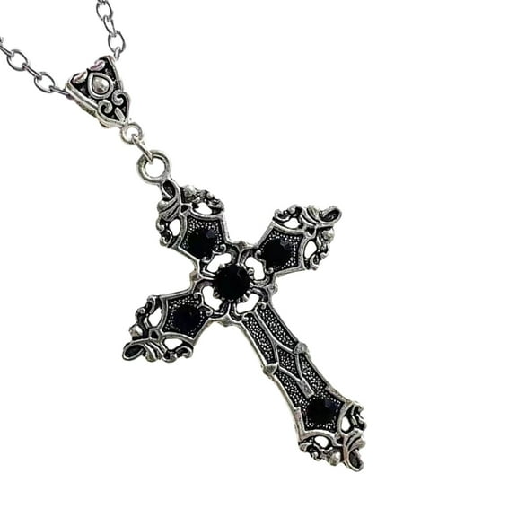 SIEYIO Vintage Gemstones Cross Necklace Light Luxury Women Clavicle Chain Punk Gothic