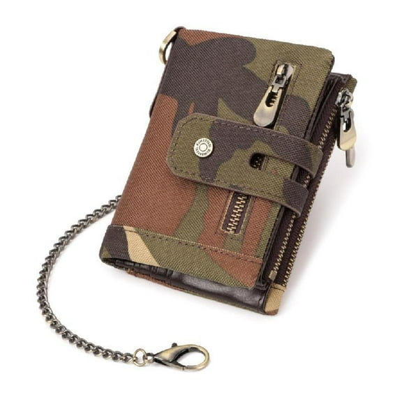 SIEYIO Water Resistant Men's Oxford Wallet with Safety Metal Chain and Easy Access Zippered Coin Pocket Multi Card Slots Purse