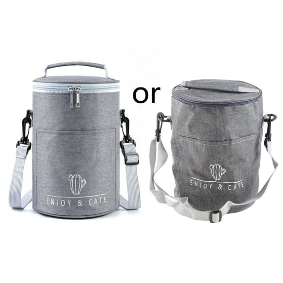 SIEYIO Waterproof Oxford Insulated Round Lunch Tote Cylinder Cooler Thermo Bento Bag