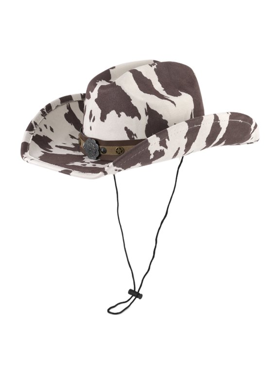Western Cowboy Hats with Cow Pattern Disco Party Rolled Brims Hats