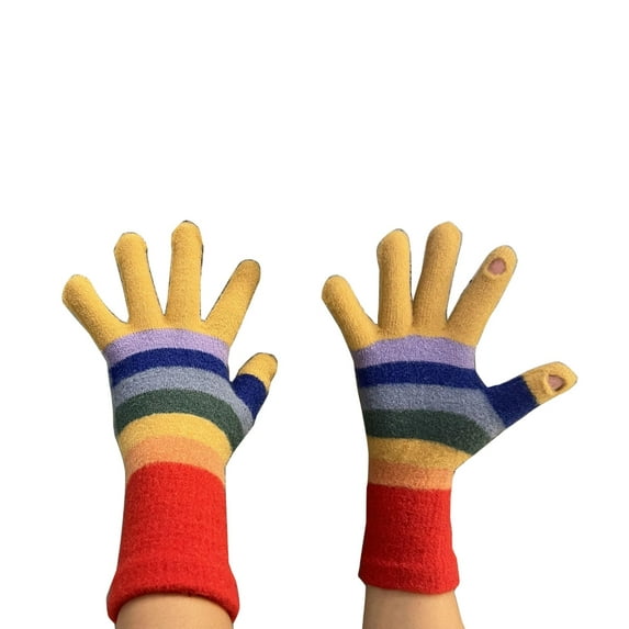 SIEYIO Winter Knit Gloves Couple Striped Pattern Full Finger Gloves Thicken Outdoor Cycling Skiing Gloves Touchable Screen