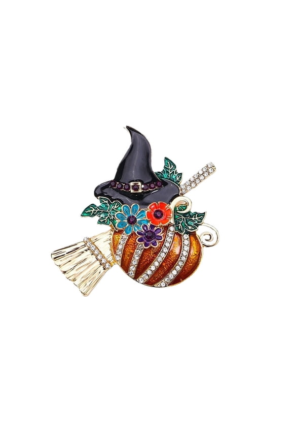 Witch Pumpkin Broomstick Brooch Fashionable Alloy Pin For Party Costume Decoration And Gifting