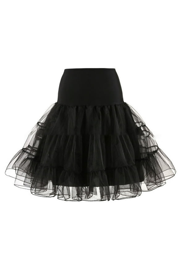 Women 50s Vintage Tulle Petticoat Bright Solid Color Mesh Hoopless Half Slip Underskirt Knee Length Crinoline Tutu Skirt