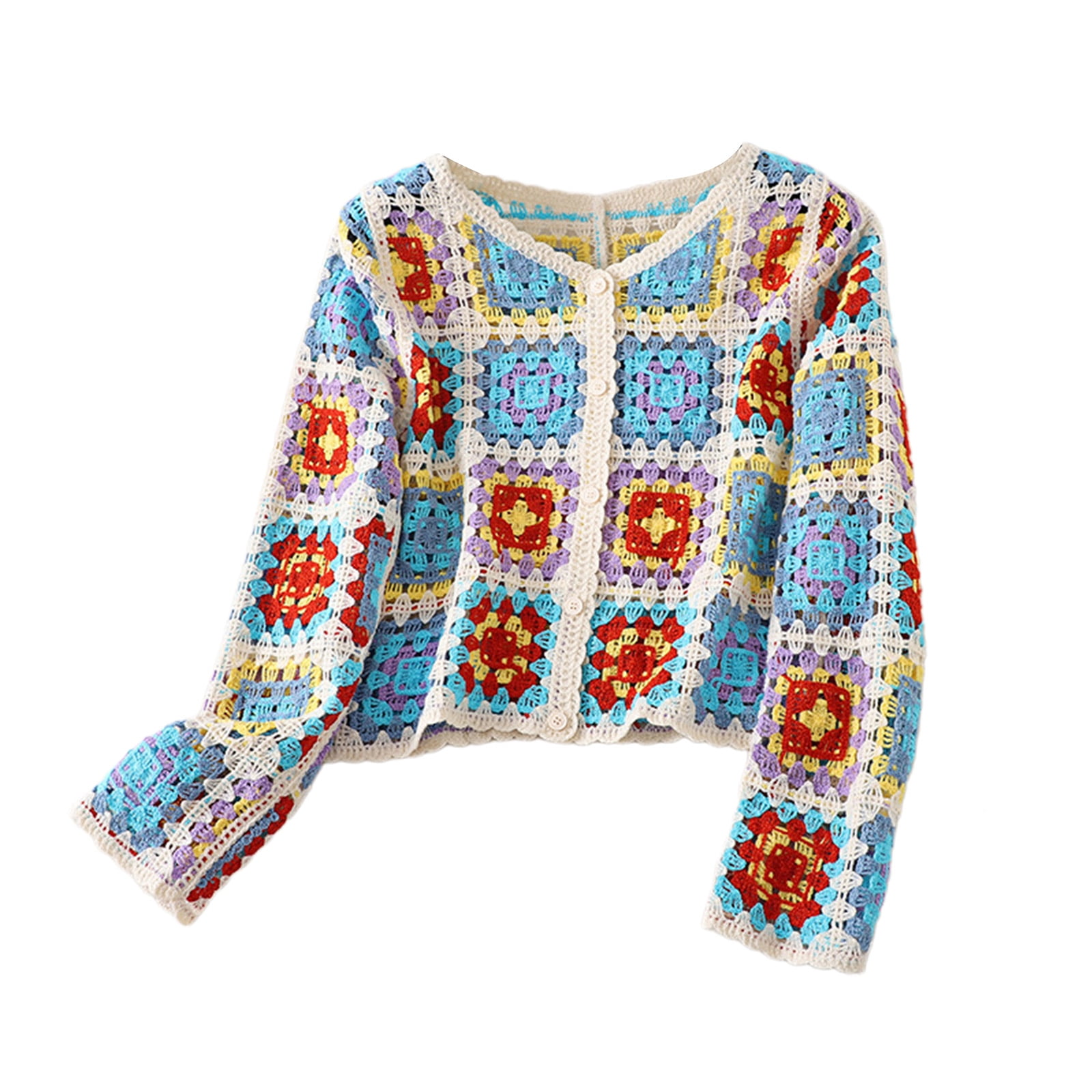 SIEYIO Women Autumn Long Sleeve Crochet Cardigan Ethnic Hollow Knit