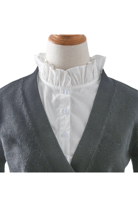 Women Solid Color Fake Collar Detachable Blouse Ruffled Turtleneck False Collar Button Down Half Shirts Layering Top