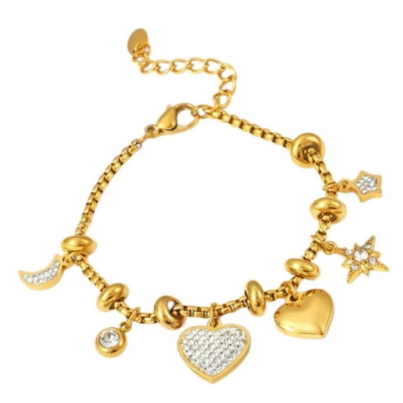 SIEYIO Women's 18k Gold Plated Heart Charm Bracelet Featuring Sturdy Stainless Steel and Stylish Zircon Accent Casual Wear