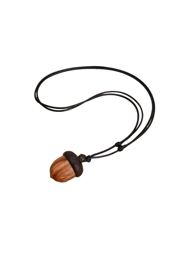 Wood Carved Screwable Acorn Pendant Necklace Long Wax Rope Wedding Party Simple