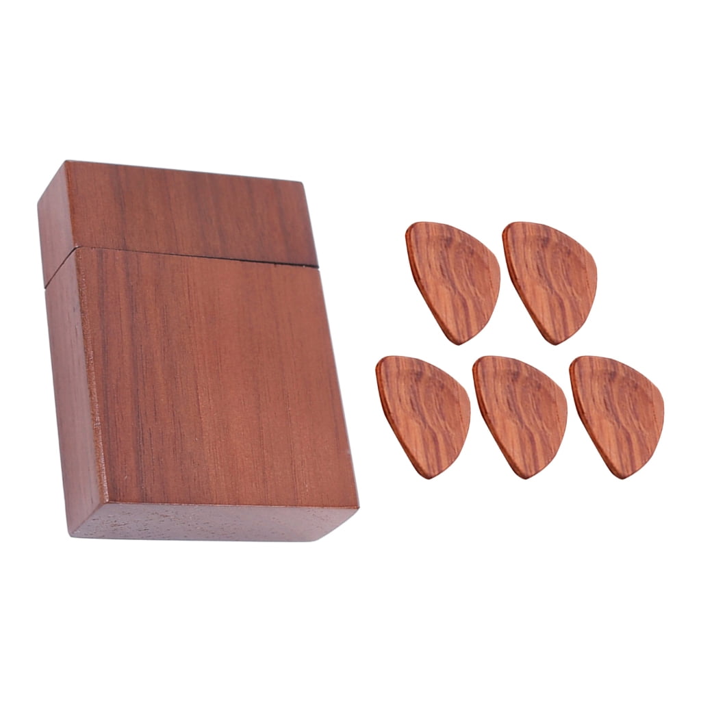 SIEYIO Wooden Pick Storage Box Lightweight Guitar Plectrums Cases with 5 Guitar Pick