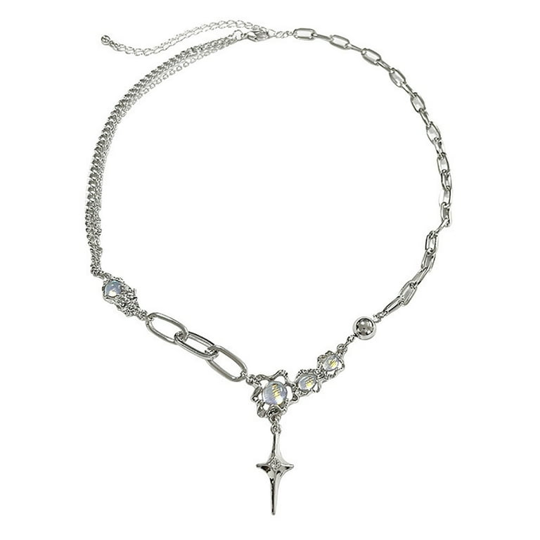 SIEYIO Y2K Crystal Cross Star Pendant Necklace Women Fashion