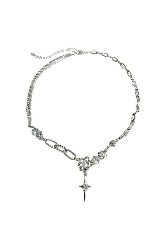 Y2K Crystal Cross Star Pendant Necklace Women Fashion Egirl Punk Grunge Clavicle Chain Fashion Valentines Day Gifts
