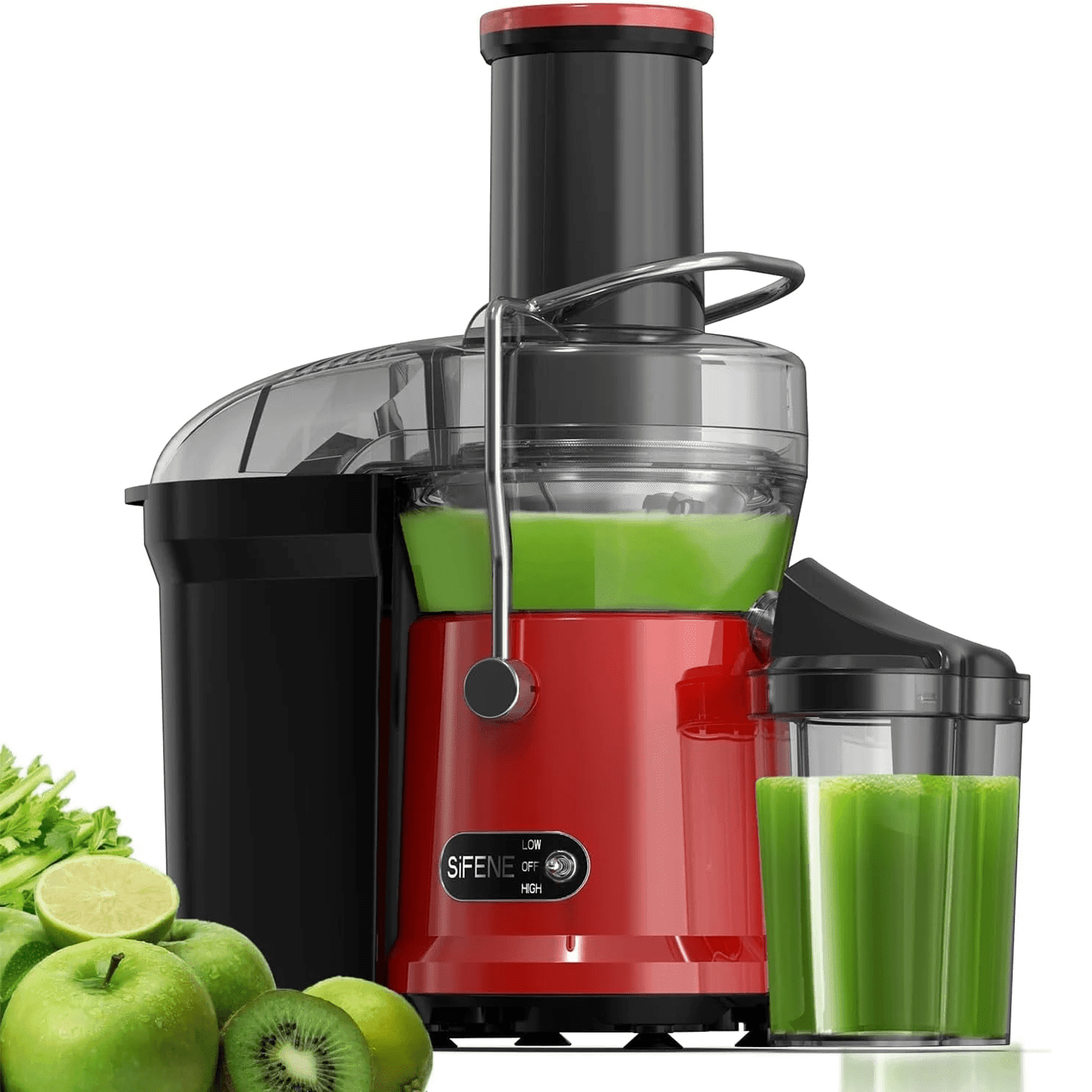 SiFENE 800W Centrifugal Juicer Machine, 3.2-Inch Wide Chute for Whole Fruits & Vegetables, Easy to Clean, Dual Speed Fruit & Vegetable Juicer, Compact Home Kitchen, Red