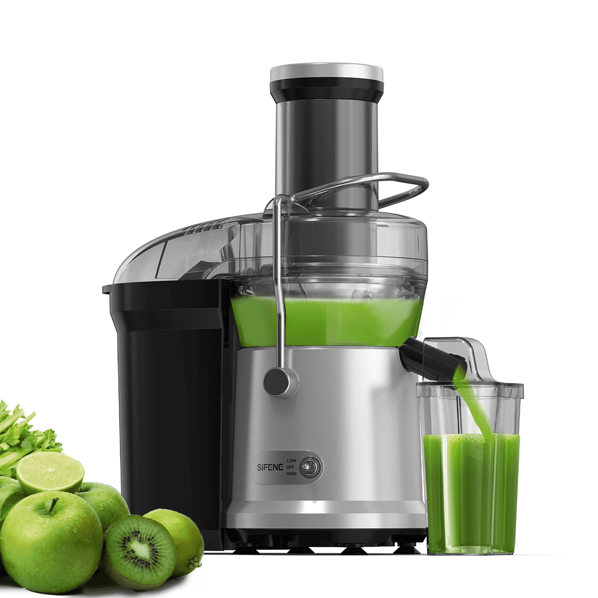 SiFENE 800W Centrifugal Juicer Machine, 3.2-Inch Wide Chute for Whole Fruits & Vegetables, Easy to Clean, Dual Speed Fruit & Vegetable Juicer, Compact Home Kitchen, Gray