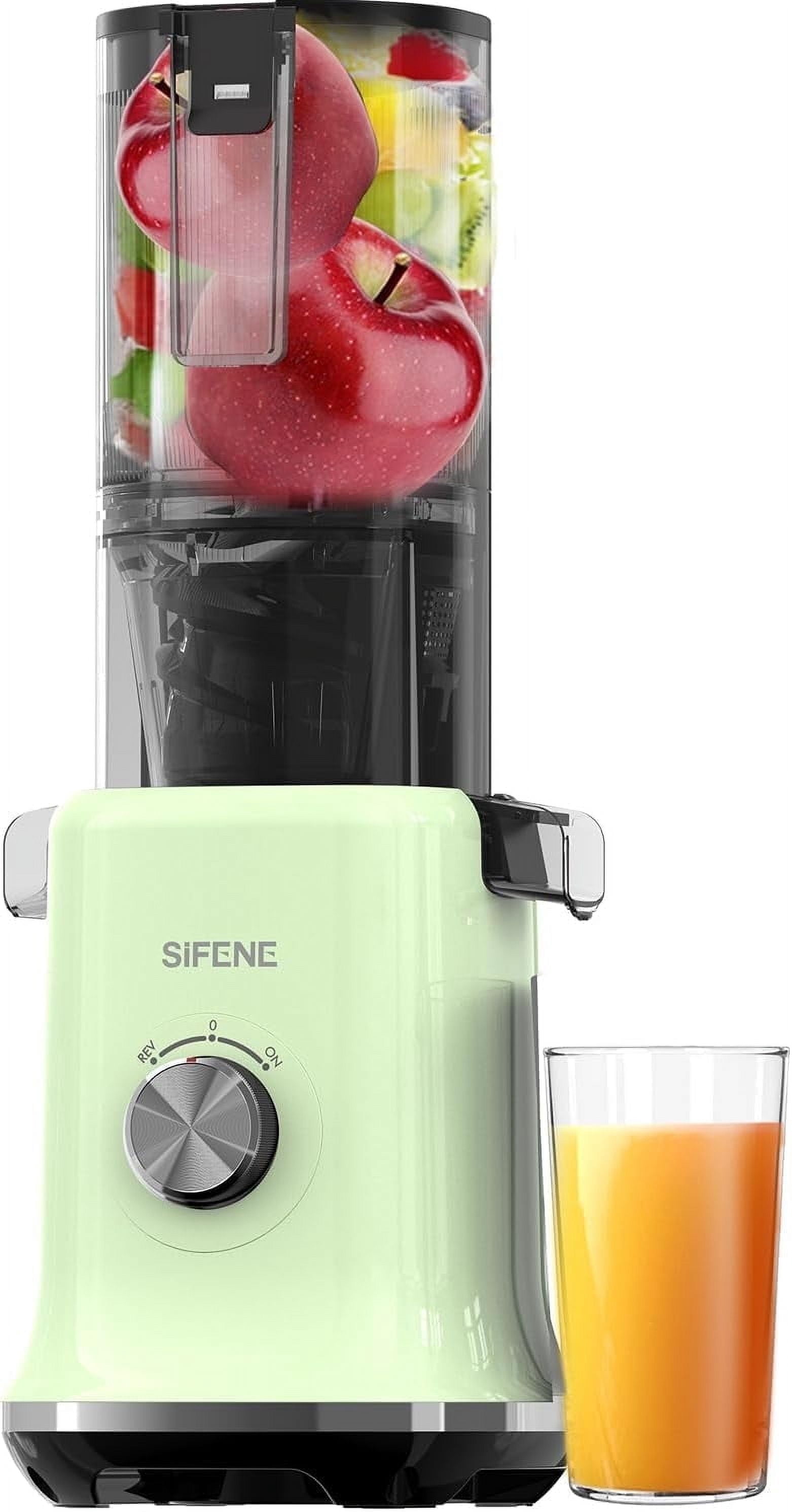 SiFENE Slow Masticating Juicer Machine, Cold Press Whole Fruit Juicer with 4.3-Inch Wide Feed Chute, Easy to Clean, High Juice Yield, Fruit & Vegetable Juicer, Home Kitchen, Green
