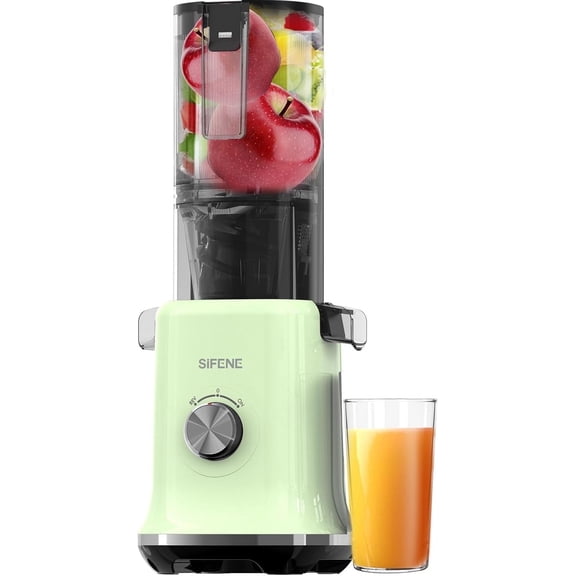SiFENE Slow Masticating Juicer Machine, Cold Press Whole Fruit Juicer with 4.3-Inch Wide Feed Chute, Easy to Clean, High Juice Yield, Fruit & Vegetable Juicer, Home Kitchen, Green