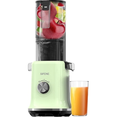 SiFENE Slow Masticating Juicer Machine, Cold Press Whole Fruit Juicer with 4.3-Inch Wide Feed Chute, Easy to Clean, High Juice Yield, Fruit & Vegetable Juicer, Home Kitchen, Green