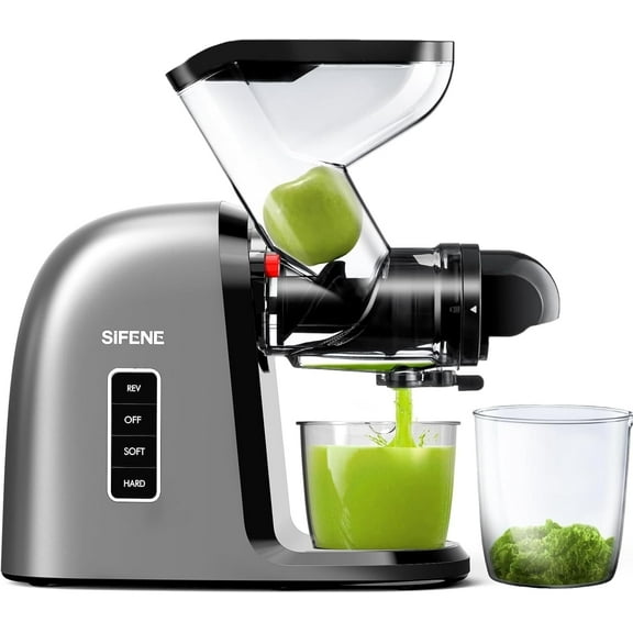 SiFENE Slow Masticating Juicer Machine 200W, 2-Speed - Dual Feed Chute - Gray