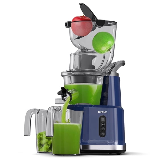 SiFENE Cold Press Juicer Machine, 200W Masticating Juicer with Wide Feed Chute, 7-Piece Set, Easy to Clean, High Juice Yield, Quiet Operation, Slow Juicer for Fruits & Vegetables, Blue
