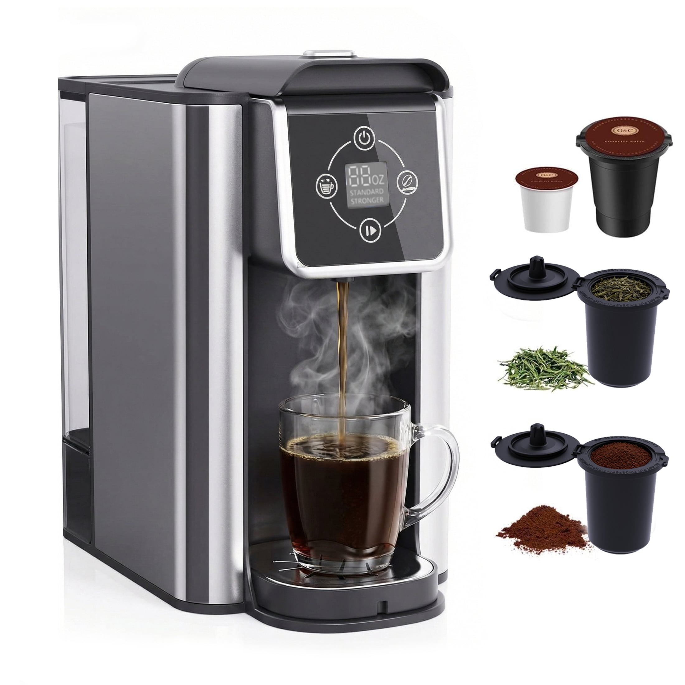 SiFENE 3-in-1 Single Serve Coffee Maker, Brew Ground Coffee, Tea, Custom Controls, Black, New