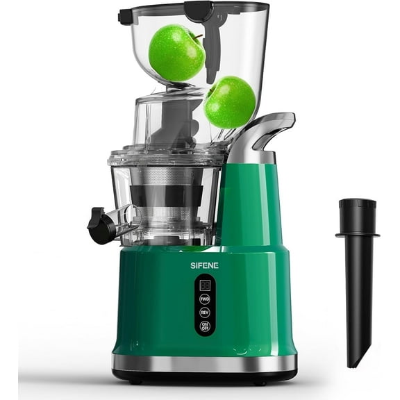 SIFENE Cold Press Juicer Machine, 70mm Wide Mouth Masticating Juicer for Whole Fruits & Vegetables, High Yield Slow Squeeze Extractor, Quiet Motor, Reverse Function, Easy to Clean, BPA Free, Green