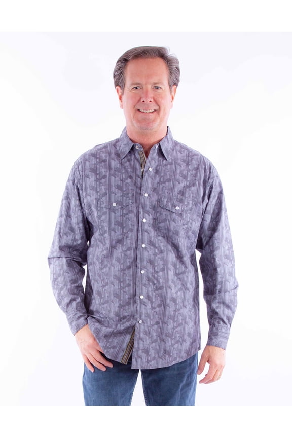 Scully PS-341-GRY-L Mens Signature Camo Print 100 Percent Cotton Long Sleeve Shirt, Grey - Large